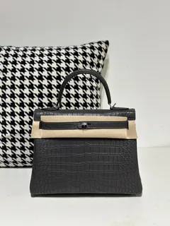 Crocodile Leather Inside Stitch Graphite Gray 28cm Matte Silver Hardware Top Handle Bag WCB163 image 1
