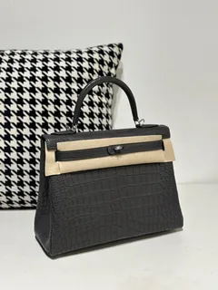 Crocodile Leather Inside Stitch Graphite Gray 28cm Matte Silver Hardware Top Handle Bag WCB163 image 2