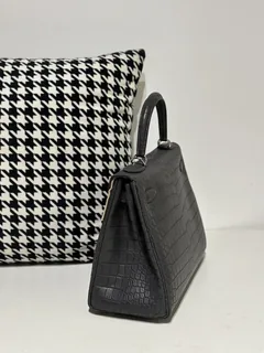 Crocodile Leather Inside Stitch Graphite Gray 28cm Matte Silver Hardware Top Handle Bag WCB163 image 4