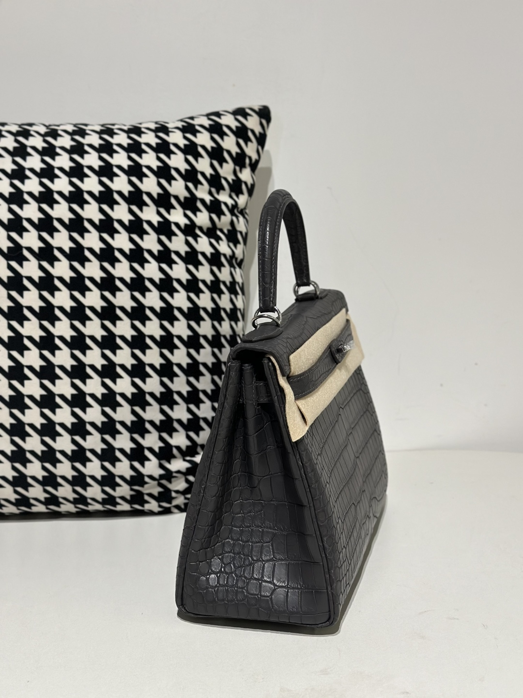 Crocodile Leather Inside Stitch Graphite Gray 28cm Matte Silver Hardware Top Handle Bag WCB163 image 5