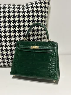 Crocodile Leather Emerald Green 25cm Glossy Gold Hardware Top Handle Bag WCB164 image 1