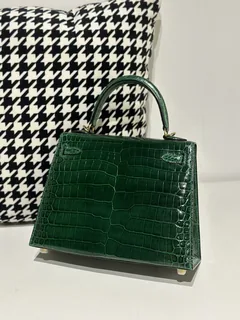 Crocodile Leather Emerald Green 25cm Glossy Gold Hardware Top Handle Bag WCB164 image 3