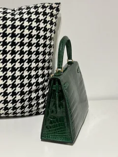 Crocodile Leather Emerald Green 25cm Glossy Gold Hardware Top Handle Bag WCB164 image 4