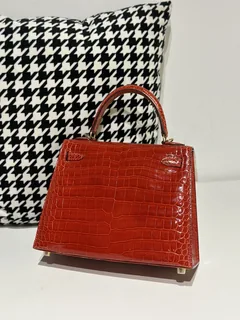 Crocodile Leather Ferrari Red 25cm Glossy Gold Hardware Top Handle Bag WCB165 image 3