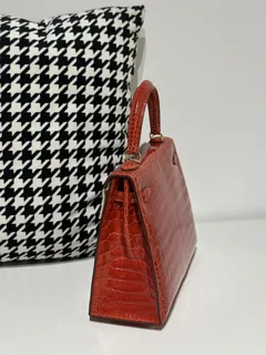 Crocodile Leather Ferrari Red 25cm Glossy Gold Hardware Top Handle Bag WCB165 image 4
