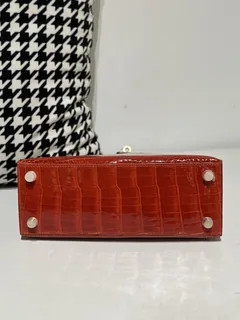 Crocodile Leather Ferrari Red 25cm Glossy Gold Hardware Top Handle Bag WCB165 image 6