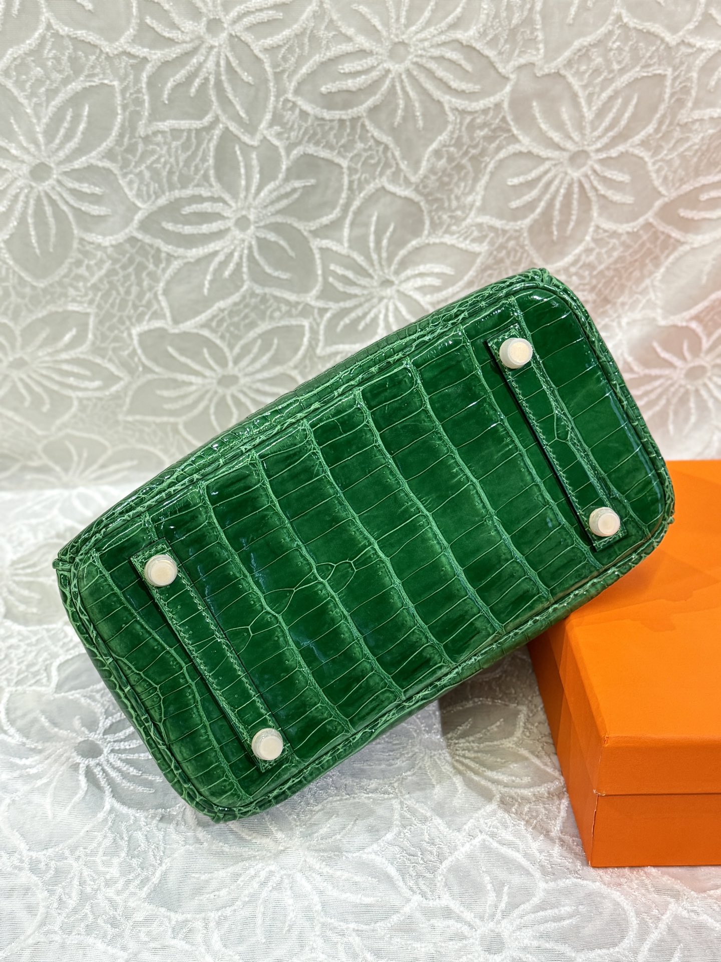 Crocodile Leather Bamboo Green 25cm Glossy Gold Hardware Top Handle Tote Bag WCB167 image 6