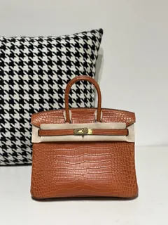 Crocodile Leather Golden Brown 25cm Matte Gold Hardware Top Handle Tote Bag WCB168 image 1