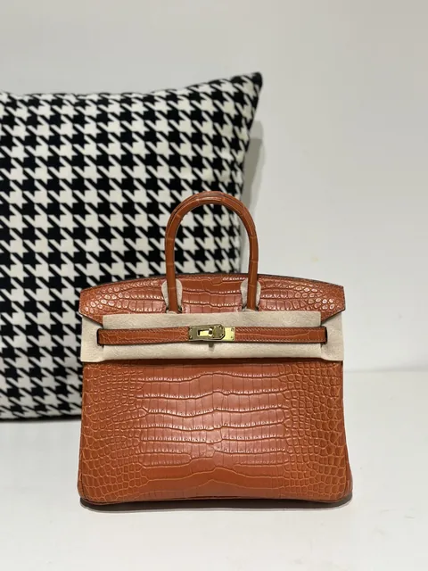 Crocodile Leather Golden Brown 25cm Matte Gold Hardware Top Handle Tote Bag WCB168