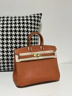 Crocodile Leather Golden Brown 25cm Matte Gold Hardware Top Handle Tote Bag WCB168 image 2