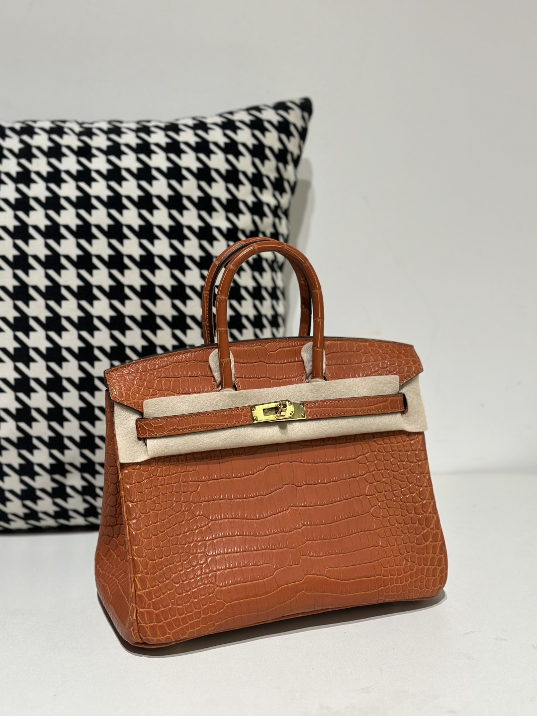 Crocodile Leather Golden Brown 25cm Matte Gold Hardware Top Handle Tote Bag WCB168 image 2