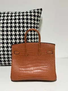 Crocodile Leather Golden Brown 25cm Matte Gold Hardware Top Handle Tote Bag WCB168 image 3