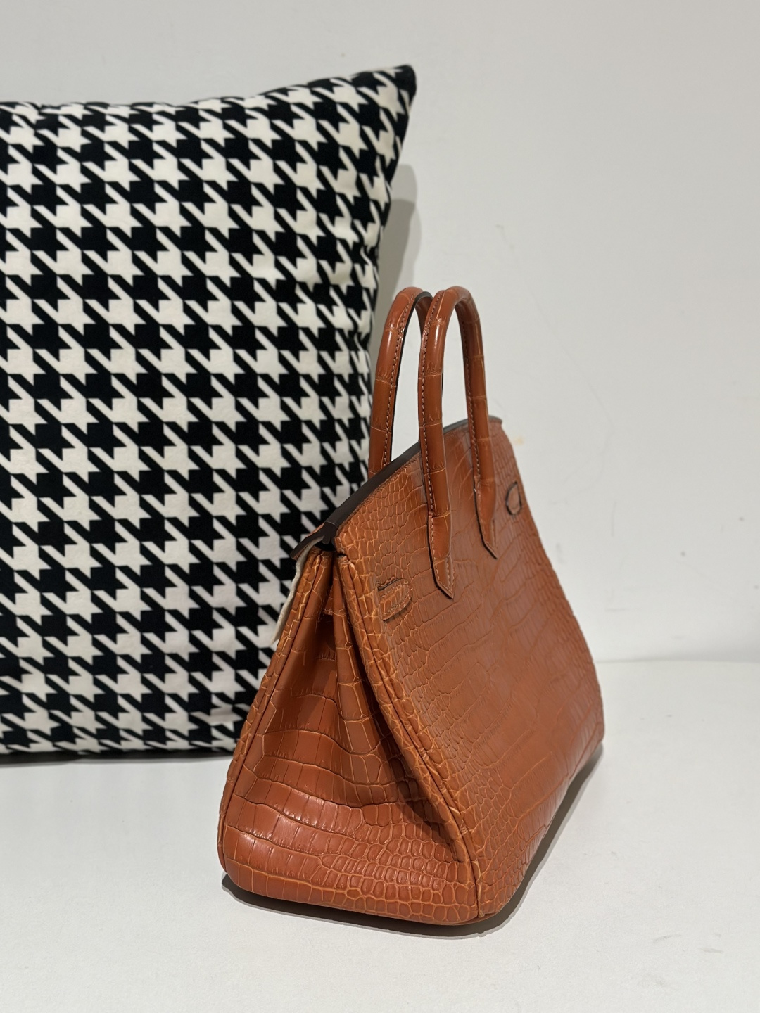 Crocodile Leather Golden Brown 25cm Matte Gold Hardware Top Handle Tote Bag WCB168 image 4