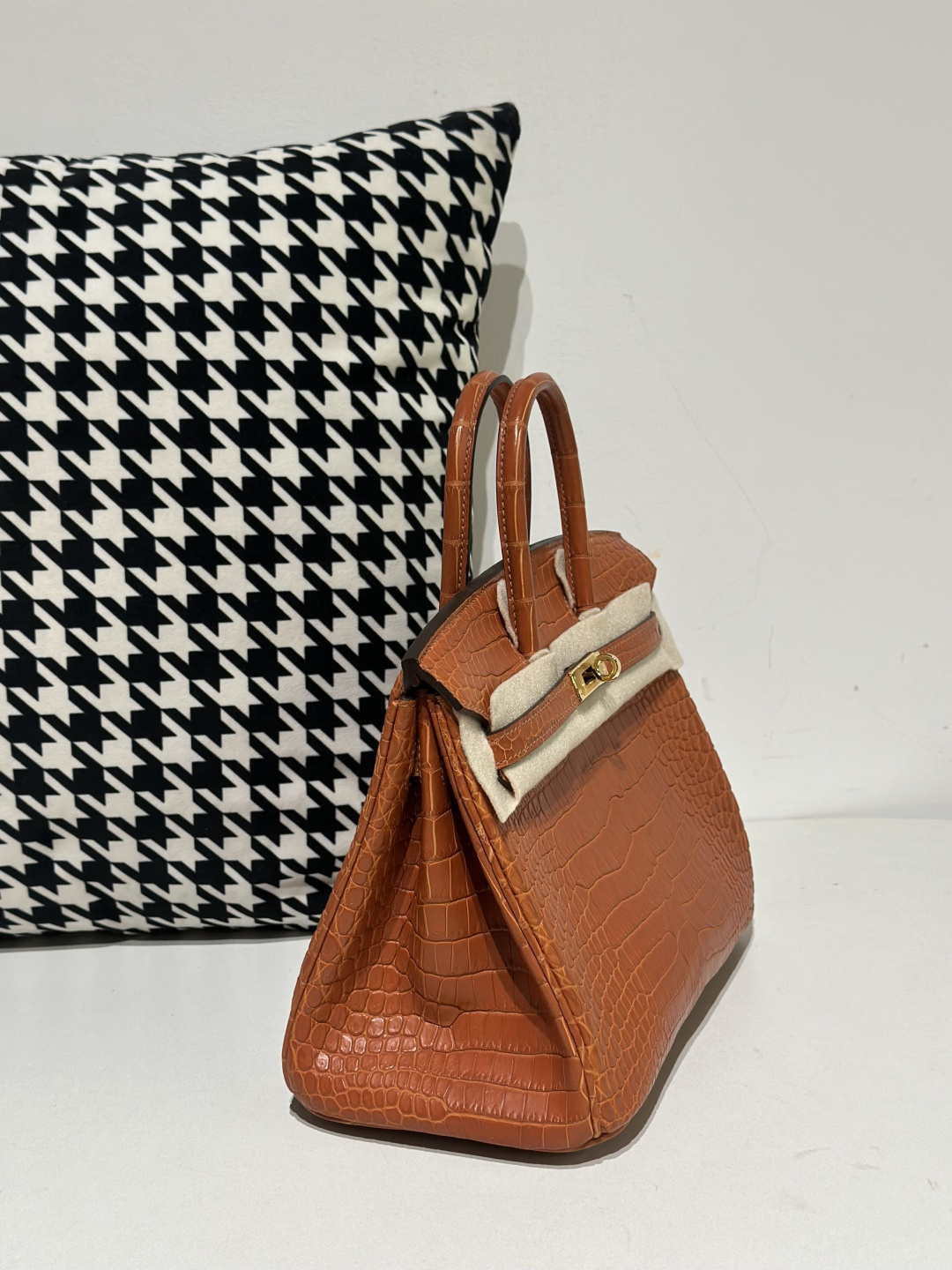 Crocodile Leather Golden Brown 25cm Matte Gold Hardware Top Handle Tote Bag WCB168 image 5