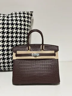 Crocodile Leather Havana Brown 25cm Matte Silver Hardware Top Handle Tote Bag WCB170 image 1