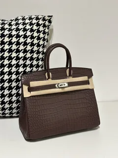 Crocodile Leather Havana Brown 25cm Matte Silver Hardware Top Handle Tote Bag WCB170 image 2