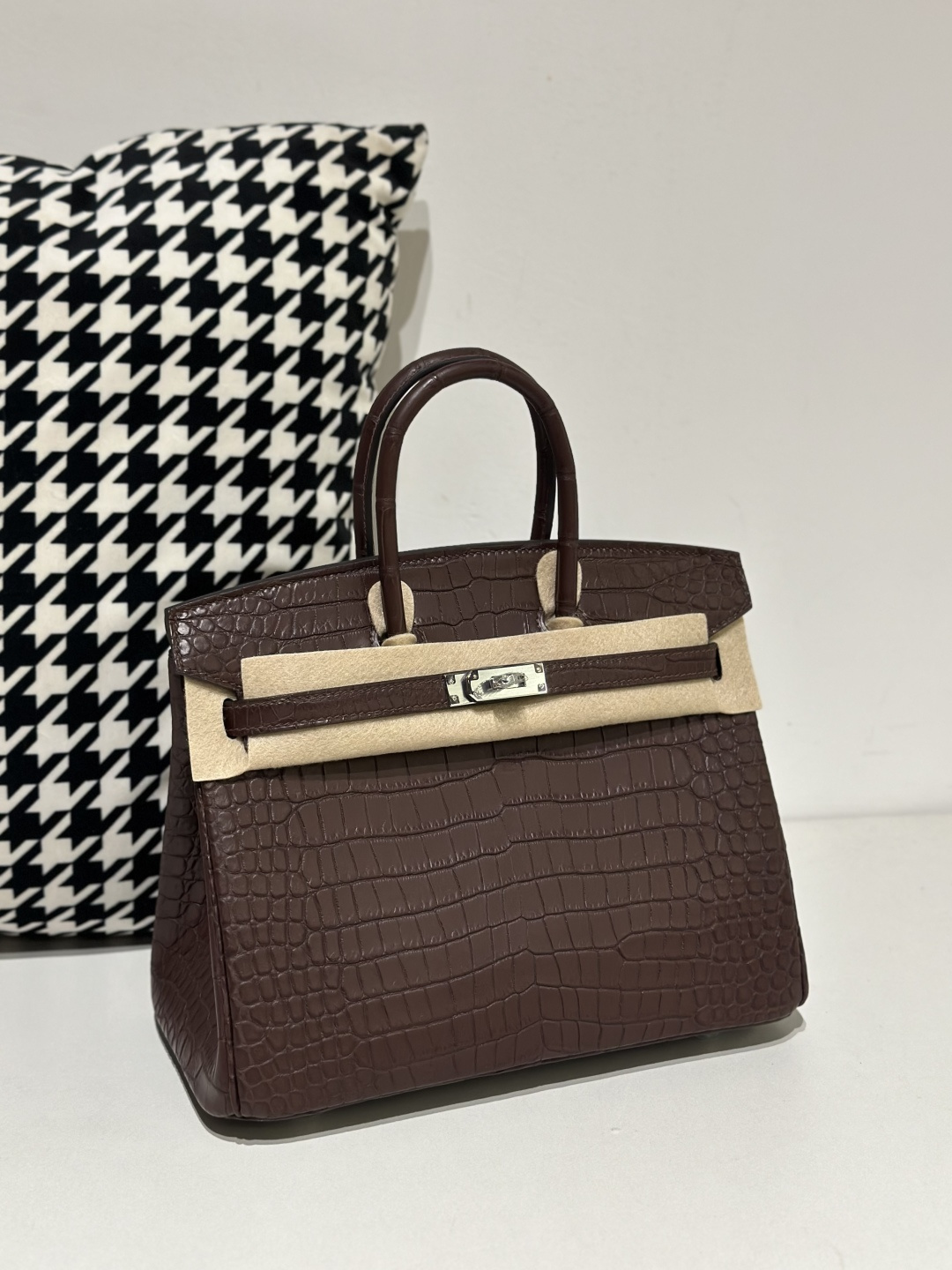 Crocodile Leather Havana Brown 25cm Matte Silver Hardware Top Handle Tote Bag WCB170 image 2