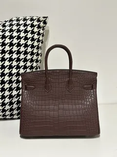 Crocodile Leather Havana Brown 25cm Matte Silver Hardware Top Handle Tote Bag WCB170 image 3