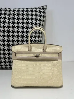 Crocodile Leather 25cm Matte Vanilla Silver Hardware Top Handle Tote Bag WCB171 image 1