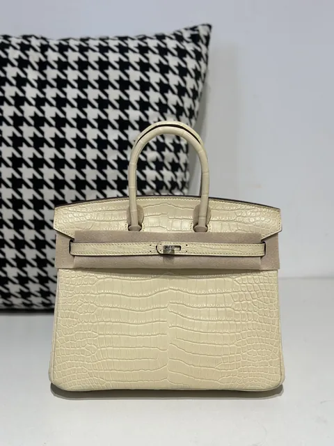 Crocodile Leather 25cm Matte Vanilla Silver Hardware Top Handle Tote Bag WCB171