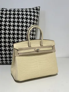 Crocodile Leather 25cm Matte Vanilla Silver Hardware Top Handle Tote Bag WCB171 image 2