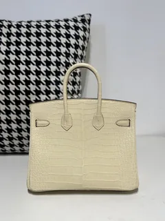 Crocodile Leather 25cm Matte Vanilla Silver Hardware Top Handle Tote Bag WCB171 image 3
