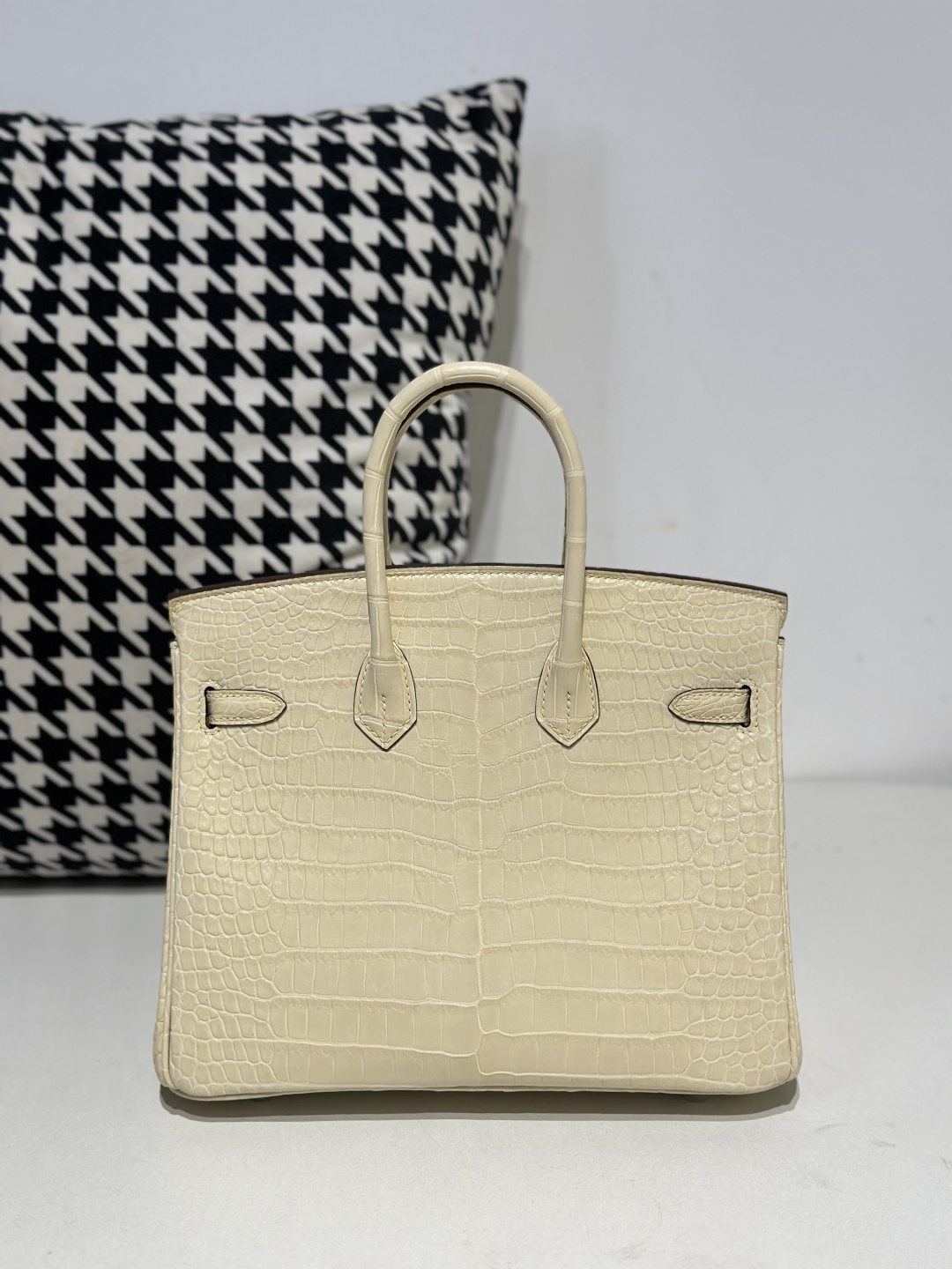 Crocodile Leather 25cm Matte Vanilla Silver Hardware Top Handle Tote Bag WCB171 photo 3