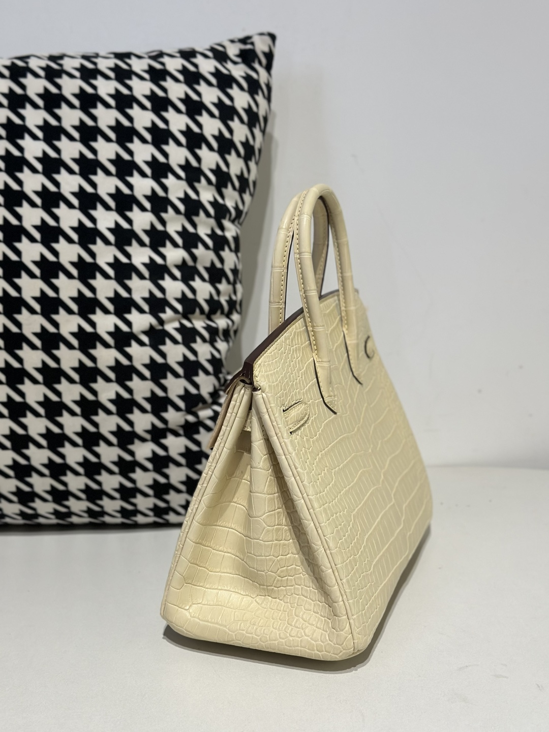 Crocodile Leather 25cm Matte Vanilla Silver Hardware Top Handle Tote Bag WCB171 photo 4