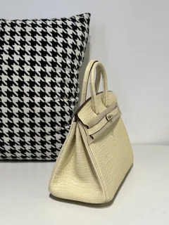Crocodile Leather 25cm Matte Vanilla Silver Hardware Top Handle Tote Bag WCB171 image 5