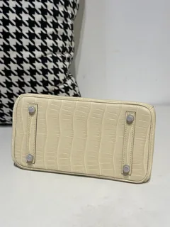 Crocodile Leather 25cm Matte Vanilla Silver Hardware Top Handle Tote Bag WCB171 image 6