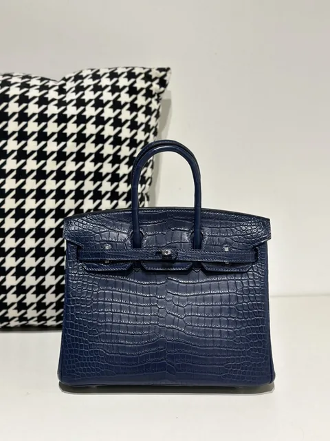 Crocodile Leather Blue 25cm Matte Silver Hardware Top Handle Tote Bag WCB172