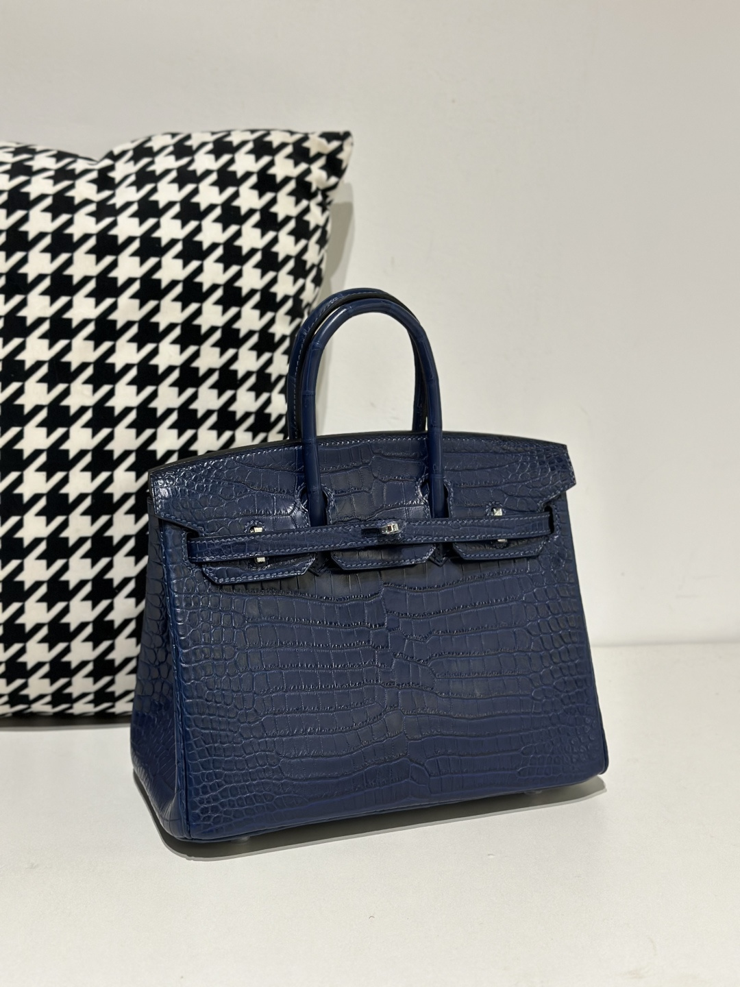 Crocodile Leather Blue 25cm Matte Silver Hardware Top Handle Tote Bag WCB172 image 2