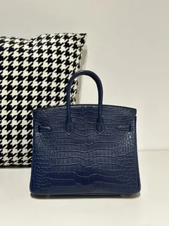 Crocodile Leather Blue 25cm Matte Silver Hardware Top Handle Tote Bag WCB172 image 3