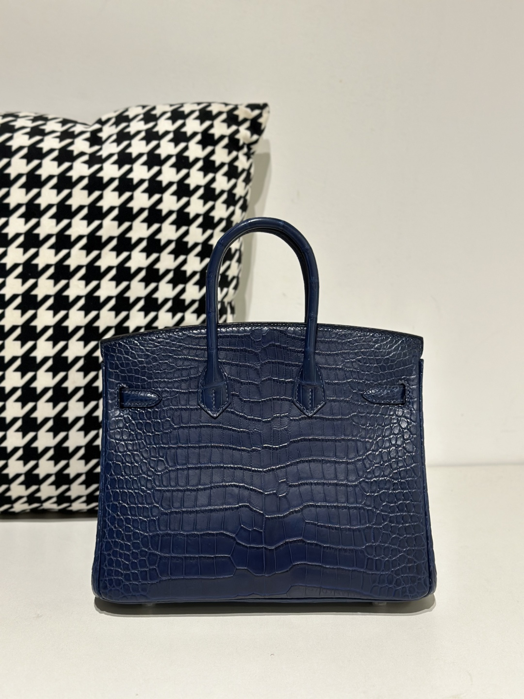 Crocodile Leather Blue 25cm Matte Silver Hardware Top Handle Tote Bag WCB172 image 3