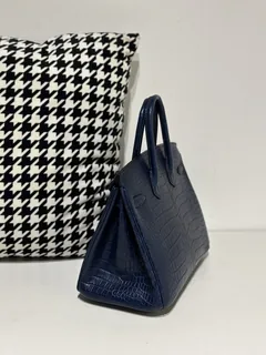 Crocodile Leather Blue 25cm Matte Silver Hardware Top Handle Tote Bag WCB172 image 4