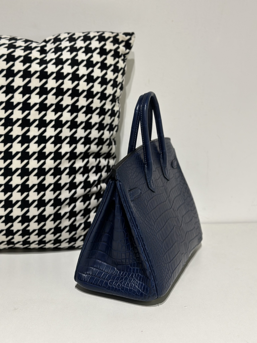 Crocodile Leather Blue 25cm Matte Silver Hardware Top Handle Tote Bag WCB172 image 4