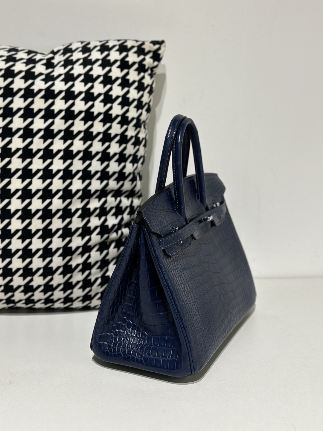 Crocodile Leather Blue 25cm Matte Silver Hardware Top Handle Tote Bag WCB172 image 5