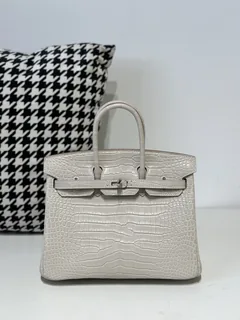 Crocodile Leather Glacier White 25cm Matte Silver Hardware Top Handle Tote Bag WCB173 image 1