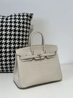 Crocodile Leather Glacier White 25cm Matte Silver Hardware Top Handle Tote Bag WCB173 image 2