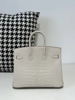 Crocodile Leather Glacier White 25cm Matte Silver Hardware Top Handle Tote Bag WCB173 image 3