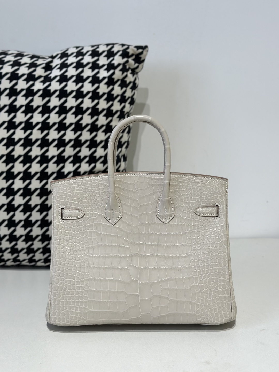 Crocodile Leather Glacier White 25cm Matte Silver Hardware Top Handle Tote Bag WCB173 photo 3