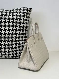 Crocodile Leather Glacier White 25cm Matte Silver Hardware Top Handle Tote Bag WCB173 image 4