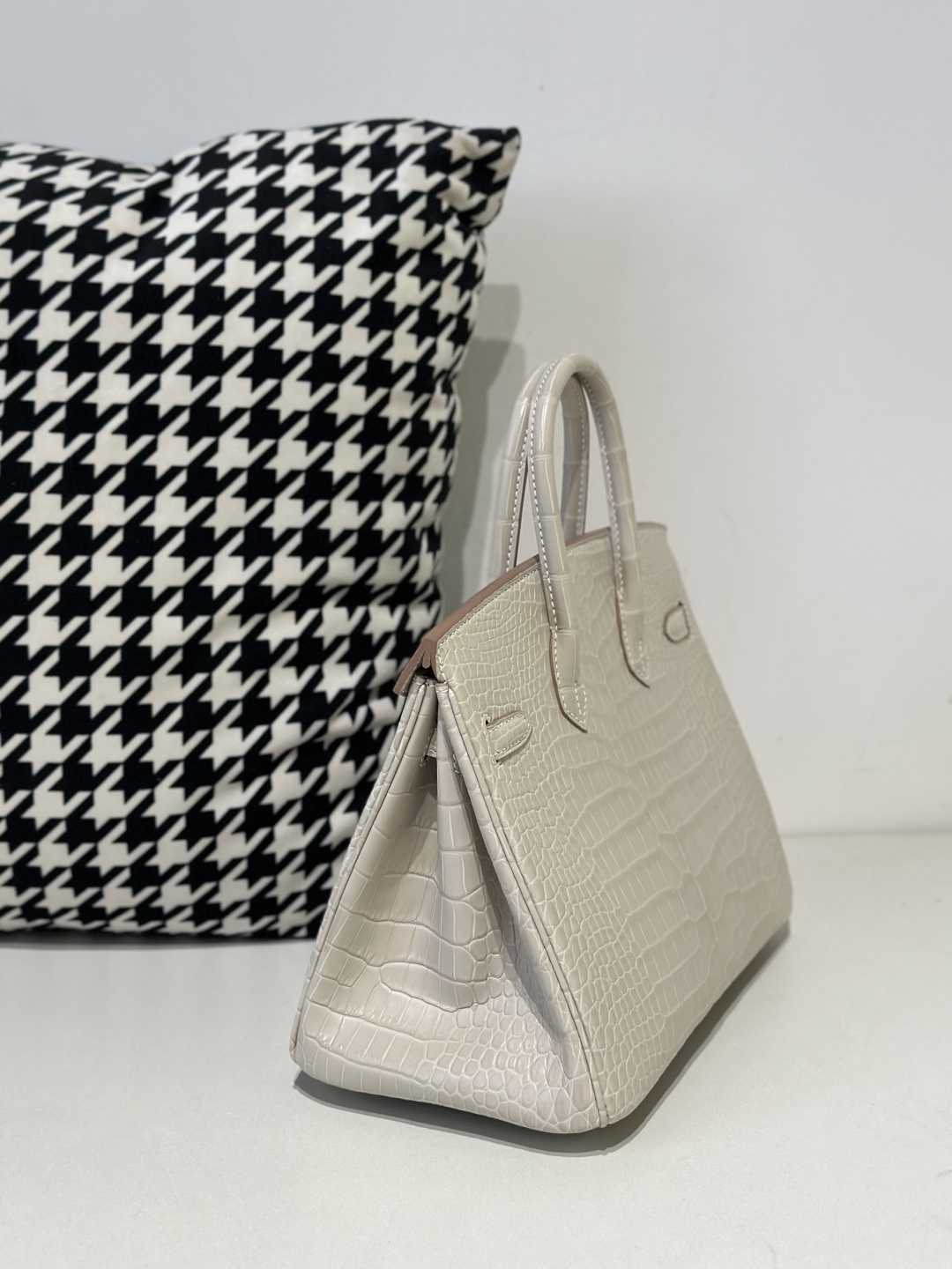 Crocodile Leather Glacier White 25cm Matte Silver Hardware Top Handle Tote Bag WCB173 photo 4