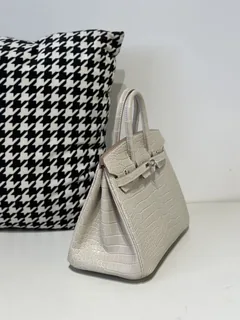 Crocodile Leather Glacier White 25cm Matte Silver Hardware Top Handle Tote Bag WCB173 image 5
