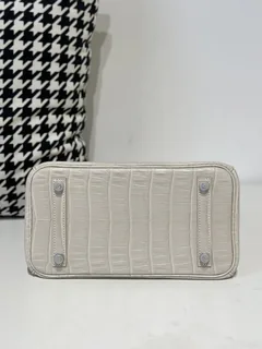Crocodile Leather Glacier White 25cm Matte Silver Hardware Top Handle Tote Bag WCB173 image 6