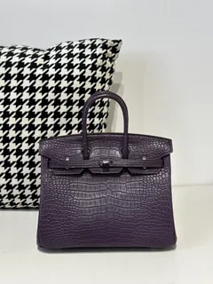 Crocodile Leather Amethyst Purple 25cm Matte Silver Hardware Top Handle Tote Bag WCB174 image 1