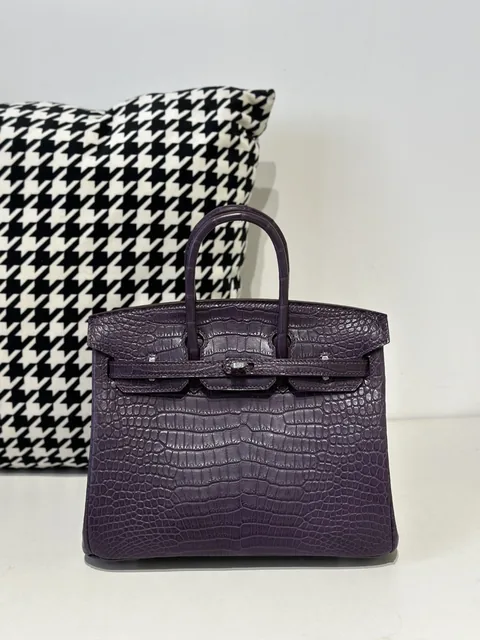 Crocodile Leather Amethyst Purple 25cm Matte Silver Hardware Top Handle Tote Bag WCB174