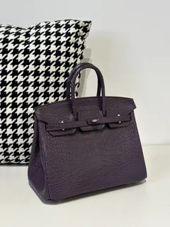 Crocodile Leather Amethyst Purple 25cm Matte Silver Hardware Top Handle Tote Bag WCB174 image 2