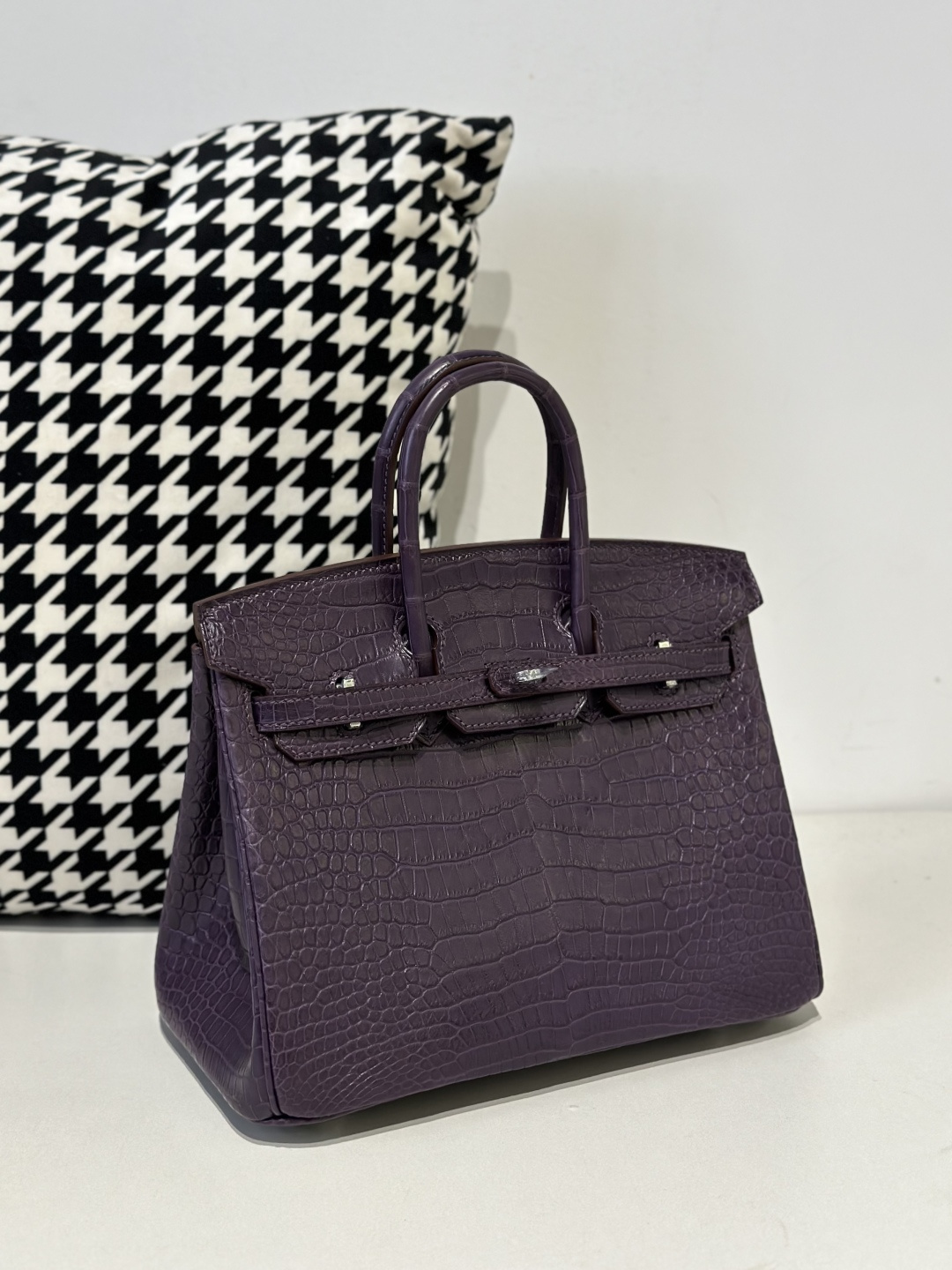 Crocodile Leather Amethyst Purple 25cm Matte Silver Hardware Top Handle Tote Bag WCB174 image 2