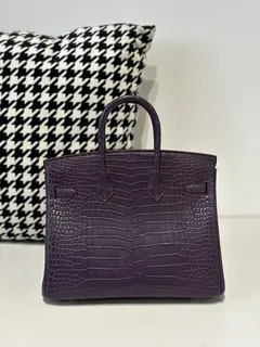 Crocodile Leather Amethyst Purple 25cm Matte Silver Hardware Top Handle Tote Bag WCB174 image 3